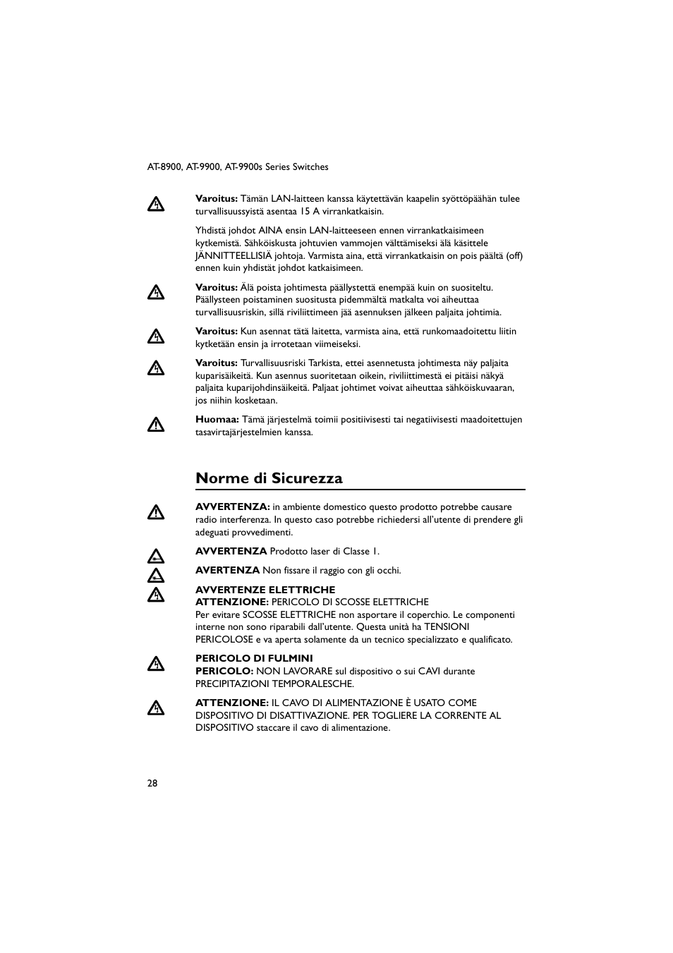 Norme di sicurezza | Allied Telesis AT-9900s Switches User Manual | Page 28 / 38