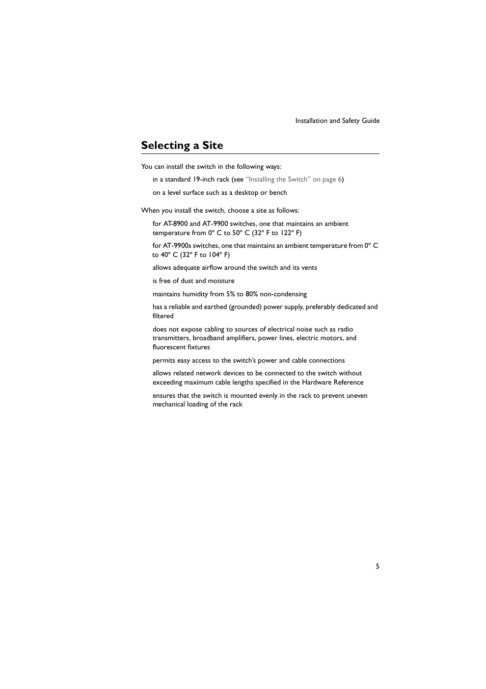 Selecting a site | Allied Telesis AT-9900s Switches User Manual | Page 5 / 38