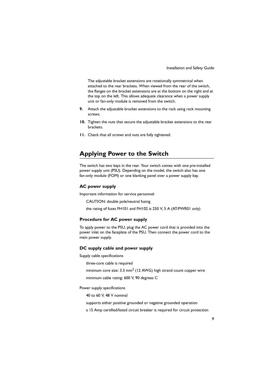 Applying power to the switch | Allied Telesis AT-9900s Switches User Manual | Page 9 / 38