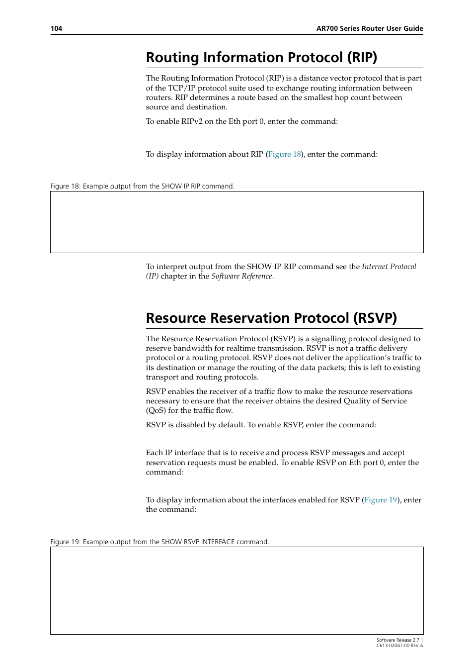 Routing information protocol (rip), Resource reservation protocol (rsvp), Routing information protocol | Resource reservation protocol | Allied Telesis AR700 SERIES Software Release 2.7.1 User Manual | Page 104 / 118