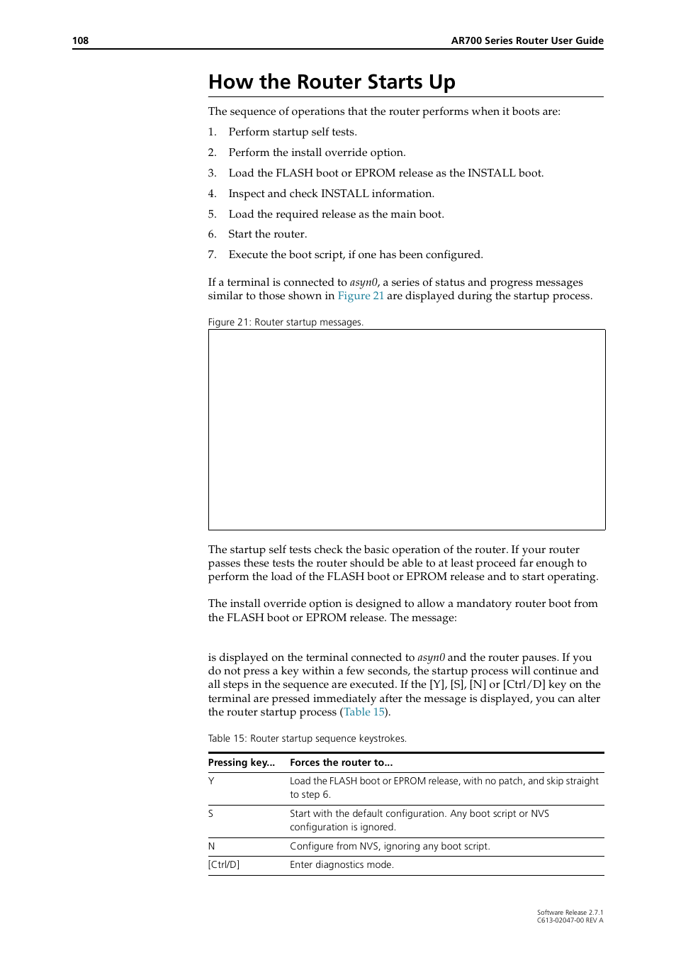 How the router starts up | Allied Telesis AR700 SERIES Software Release 2.7.1 User Manual | Page 108 / 118