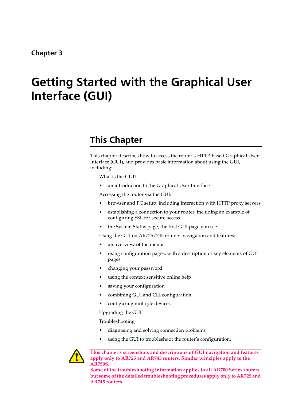 This chapter, Chapter 3 | Allied Telesis AR700 SERIES Software Release 2.7.1 User Manual | Page 21 / 118