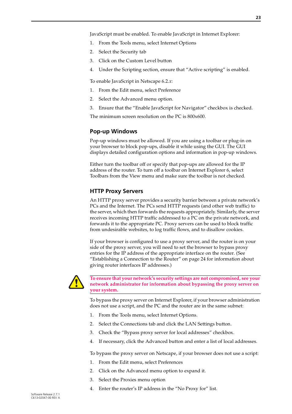 Pop-up windows | Allied Telesis AR700 SERIES Software Release 2.7.1 User Manual | Page 23 / 118