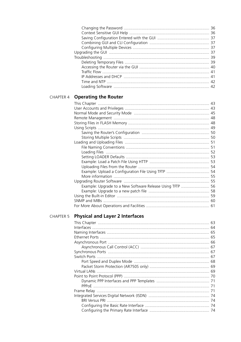 Operating the router, Physical and layer 2 interfaces | Allied Telesis AR700 SERIES Software Release 2.7.1 User Manual | Page 4 / 118