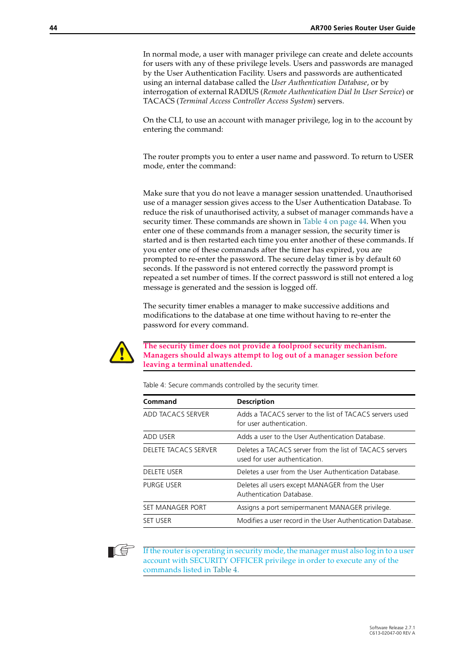 Allied Telesis AR700 SERIES Software Release 2.7.1 User Manual | Page 44 / 118