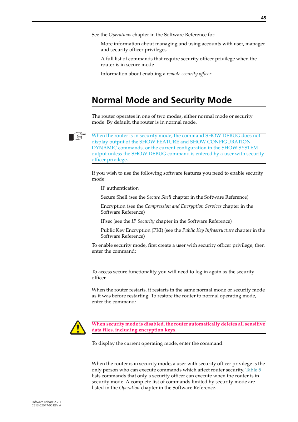 Normal mode and security mode, Normal mode | Allied Telesis AR700 SERIES Software Release 2.7.1 User Manual | Page 45 / 118