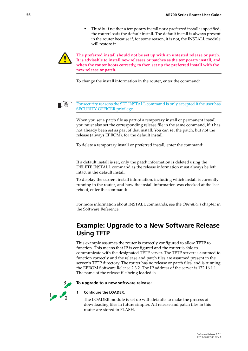 Example: upgrade to a new | Allied Telesis AR700 SERIES Software Release 2.7.1 User Manual | Page 56 / 118