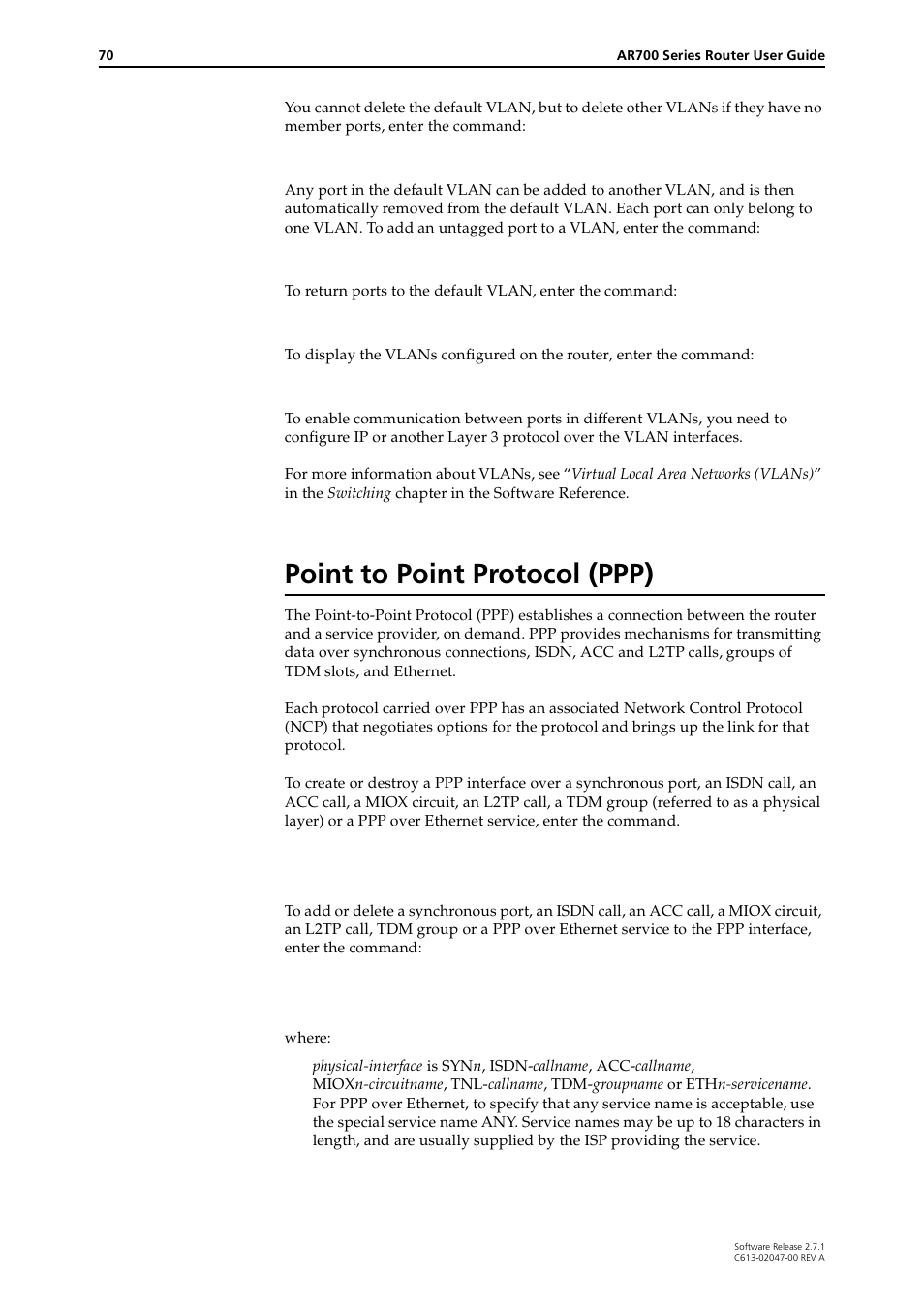 Point to point protocol (ppp) | Allied Telesis AR700 SERIES Software Release 2.7.1 User Manual | Page 70 / 118