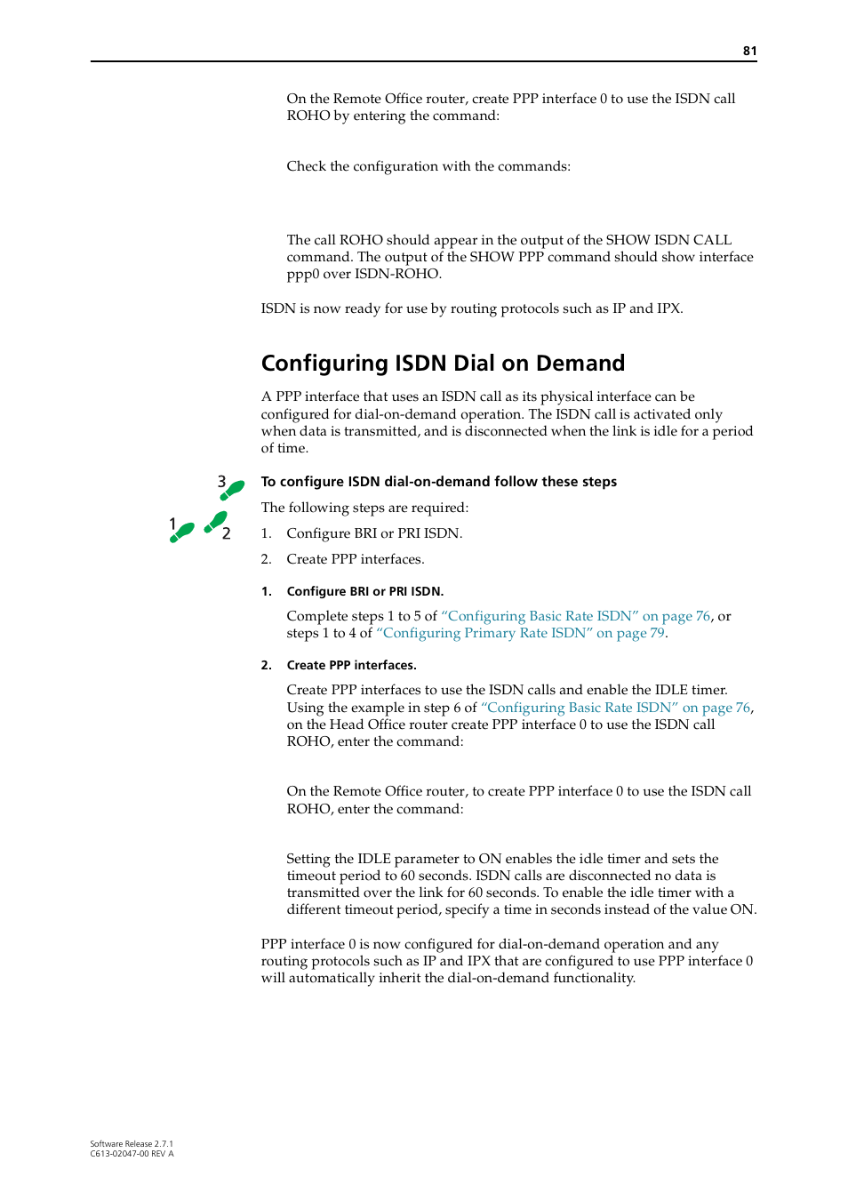 Configuring isdn dial on demand | Allied Telesis AR700 SERIES Software Release 2.7.1 User Manual | Page 81 / 118