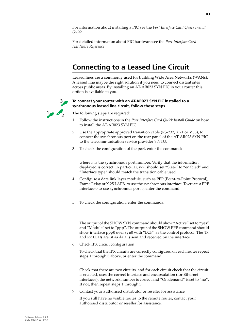 Connecting to a leased line circuit | Allied Telesis AR700 SERIES Software Release 2.7.1 User Manual | Page 83 / 118