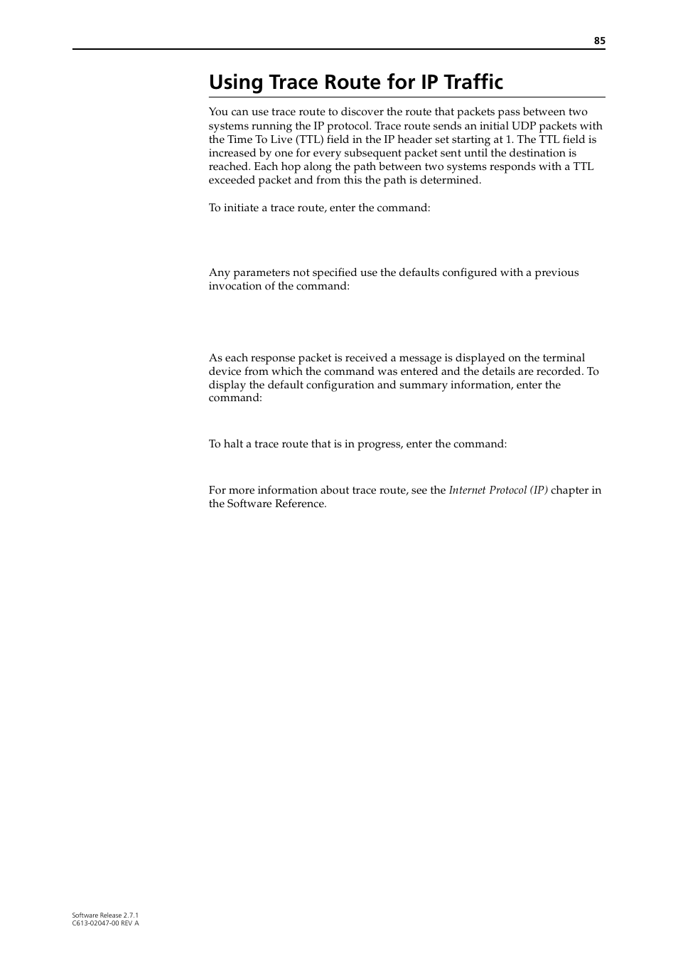 Using trace route for ip traffic | Allied Telesis AR700 SERIES Software Release 2.7.1 User Manual | Page 85 / 118