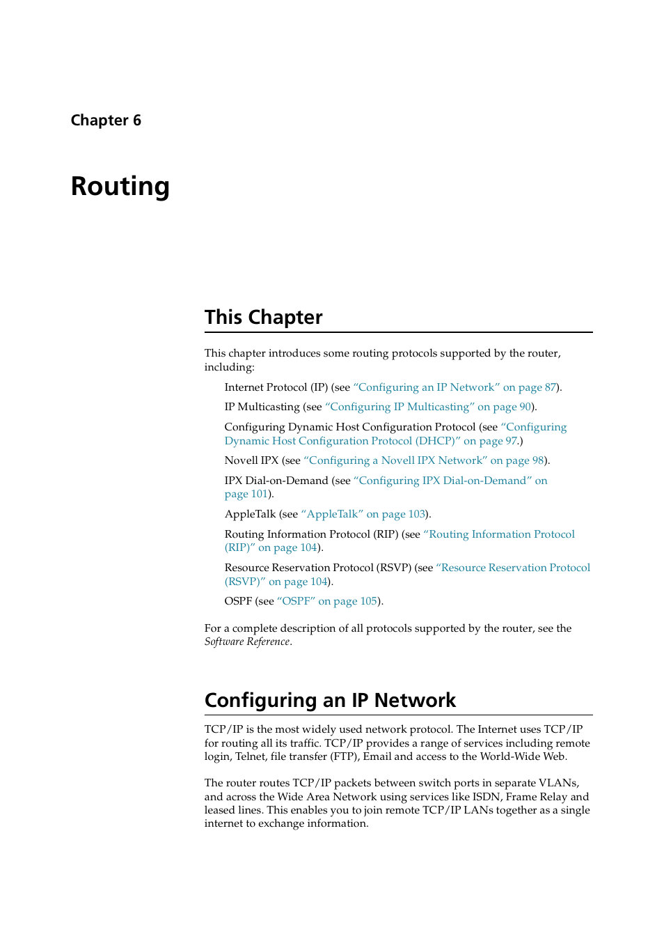 Routing, This chapter, Configuring an ip network | Chapter 6, This chapter configuring an ip network, Chapter 6, routing | Allied Telesis AR700 SERIES Software Release 2.7.1 User Manual | Page 87 / 118