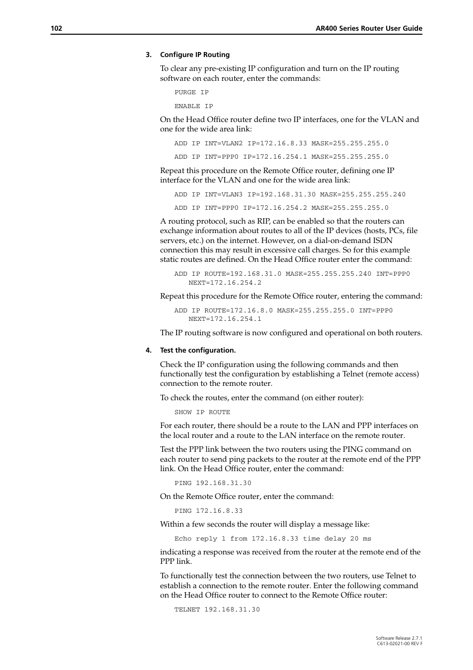 Allied Telesis AR400 SERIES Software Release 2.7.1 User Manual | Page 102 / 134