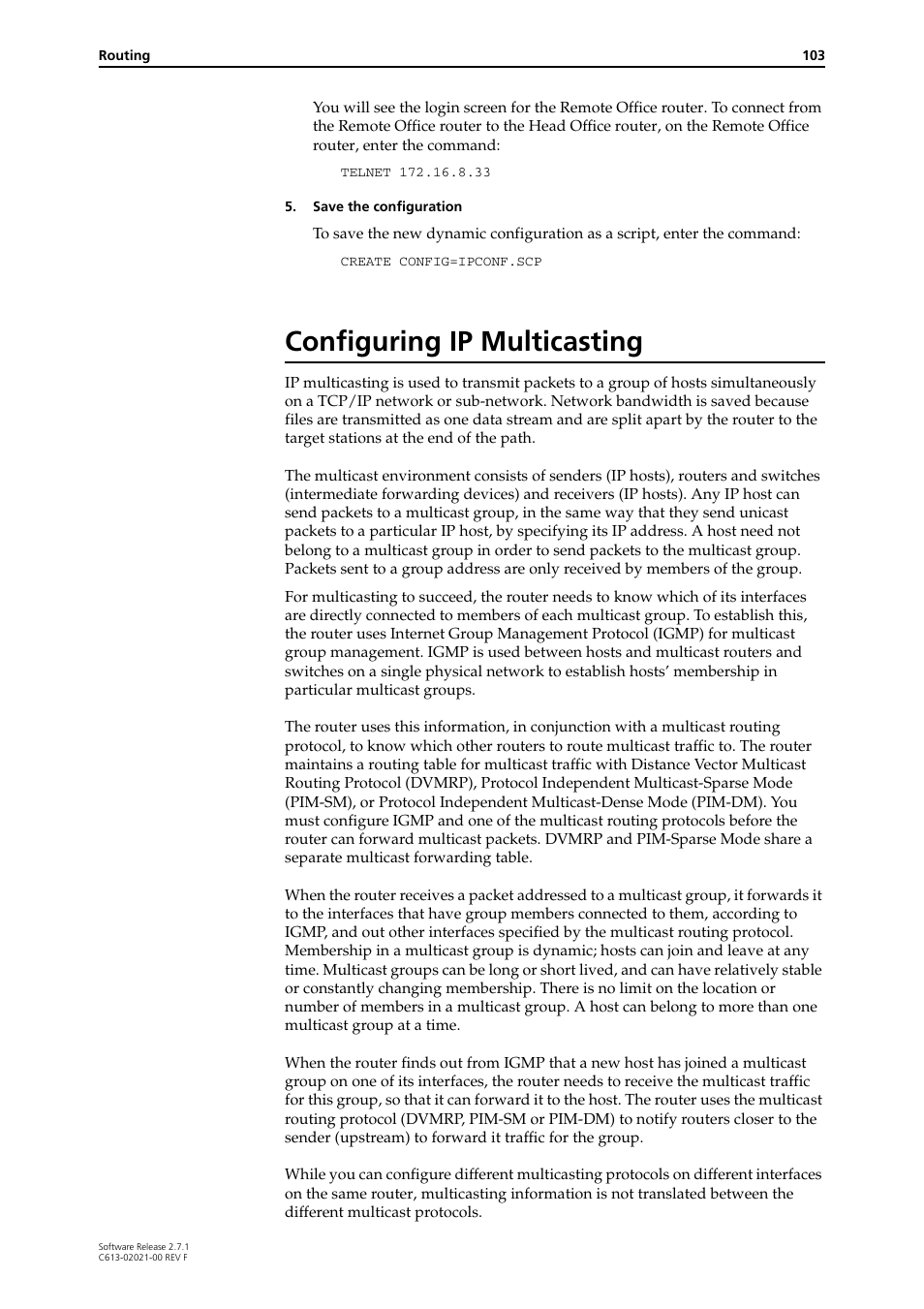 Configuring ip multicasting | Allied Telesis AR400 SERIES Software Release 2.7.1 User Manual | Page 103 / 134