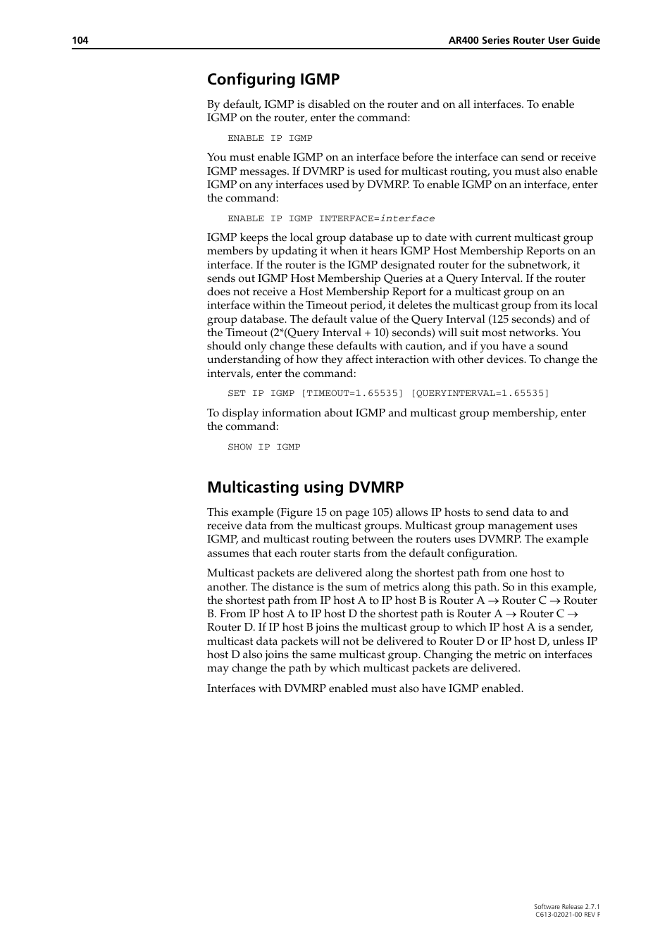 Configuring igmp, Multicasting using dvmrp, Configuring igmp multicasting using dvmrp | Allied Telesis AR400 SERIES Software Release 2.7.1 User Manual | Page 104 / 134