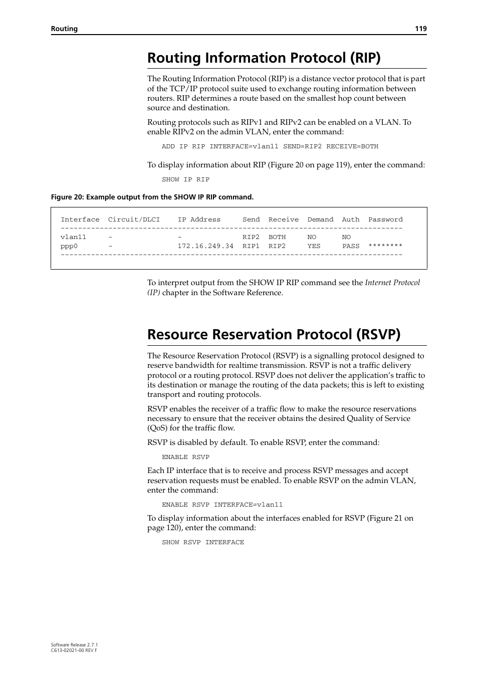 Routing information protocol (rip), Resource reservation protocol (rsvp) | Allied Telesis AR400 SERIES Software Release 2.7.1 User Manual | Page 119 / 134