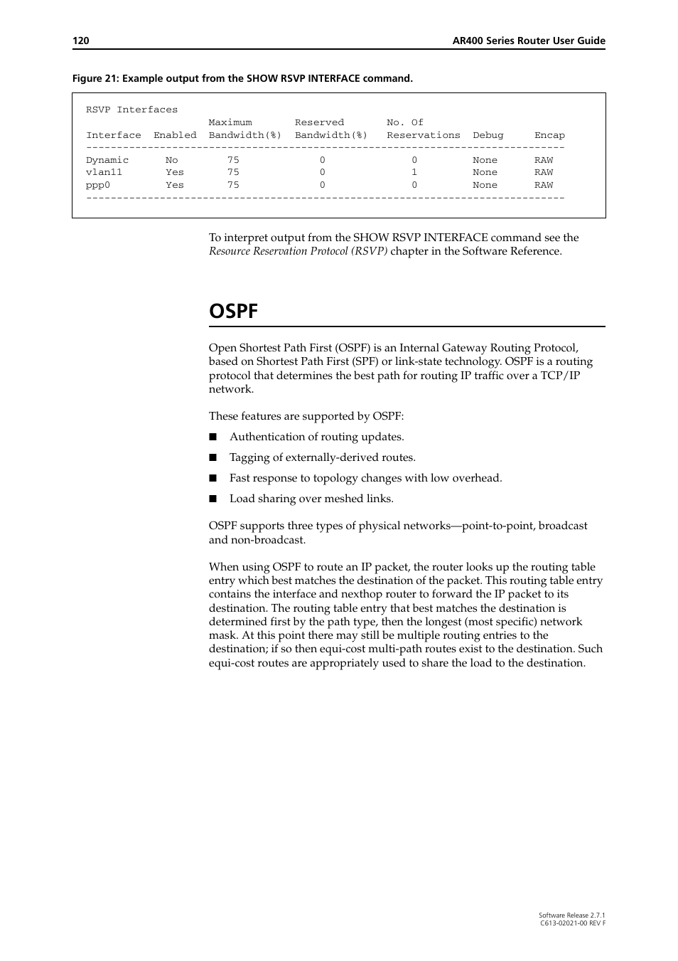Ospf | Allied Telesis AR400 SERIES Software Release 2.7.1 User Manual | Page 120 / 134