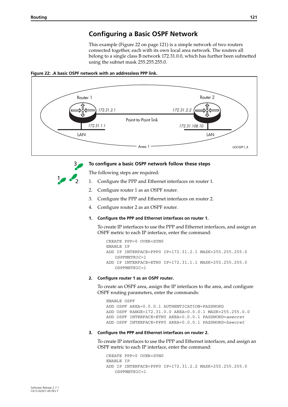 Configuring a basic ospf network | Allied Telesis AR400 SERIES Software Release 2.7.1 User Manual | Page 121 / 134