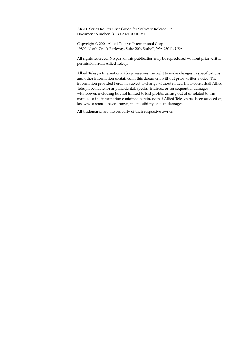 Allied Telesis AR400 SERIES Software Release 2.7.1 User Manual | Page 2 / 134