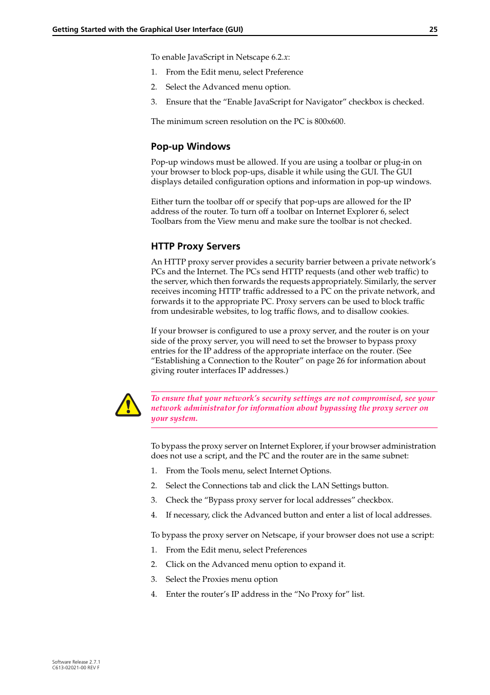 Pop-up windows | Allied Telesis AR400 SERIES Software Release 2.7.1 User Manual | Page 25 / 134