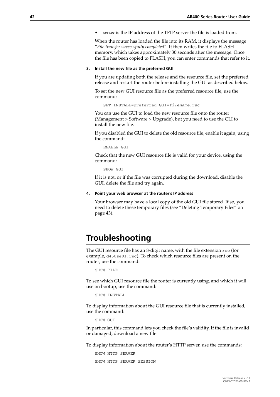 Troubleshooting | Allied Telesis AR400 SERIES Software Release 2.7.1 User Manual | Page 42 / 134