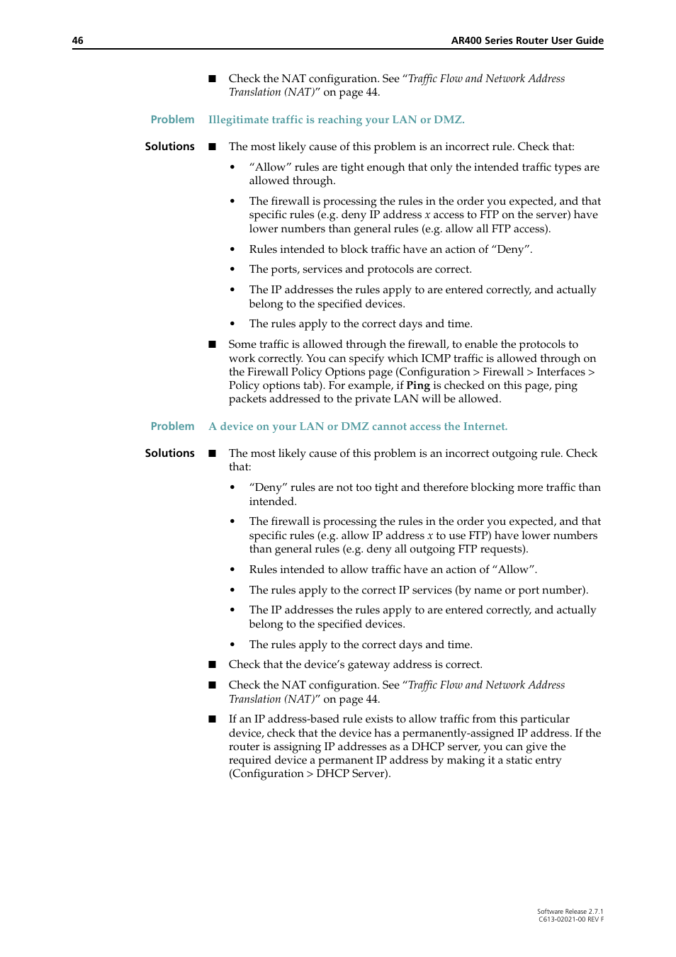 Allied Telesis AR400 SERIES Software Release 2.7.1 User Manual | Page 46 / 134