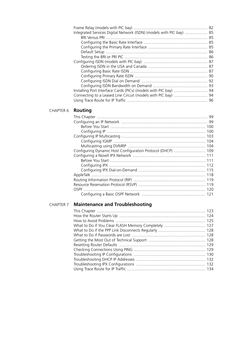 Chapter 6, Chapter 7, Routing | Maintenance and troubleshooting | Allied Telesis AR400 SERIES Software Release 2.7.1 User Manual | Page 5 / 134