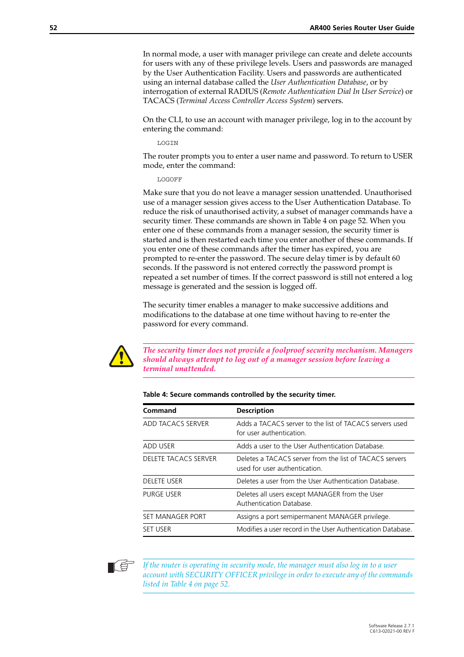 Allied Telesis AR400 SERIES Software Release 2.7.1 User Manual | Page 52 / 134