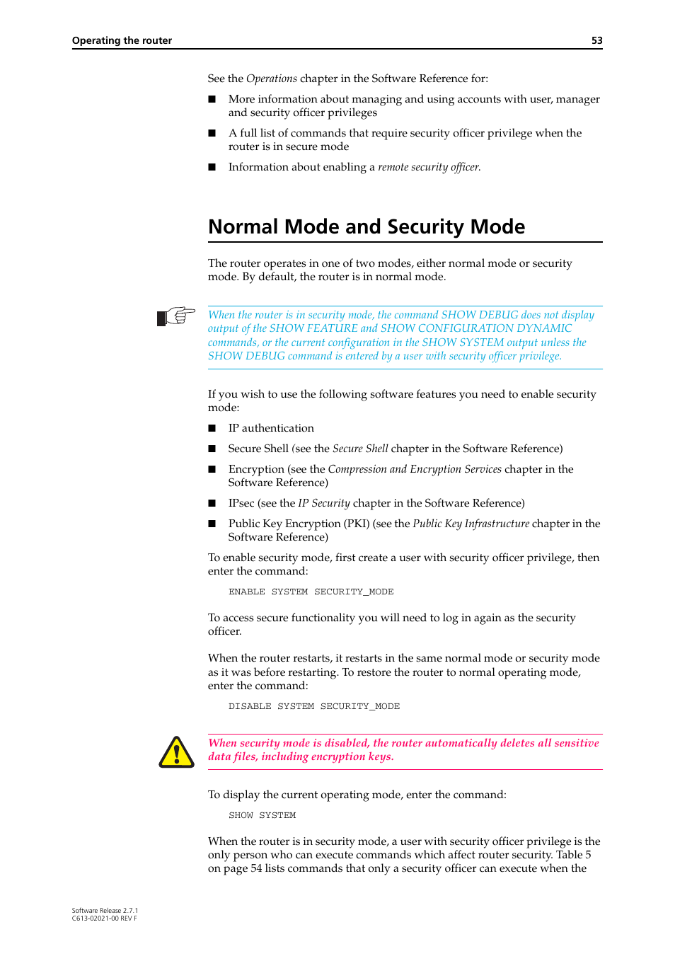 Normal mode and security mode | Allied Telesis AR400 SERIES Software Release 2.7.1 User Manual | Page 53 / 134