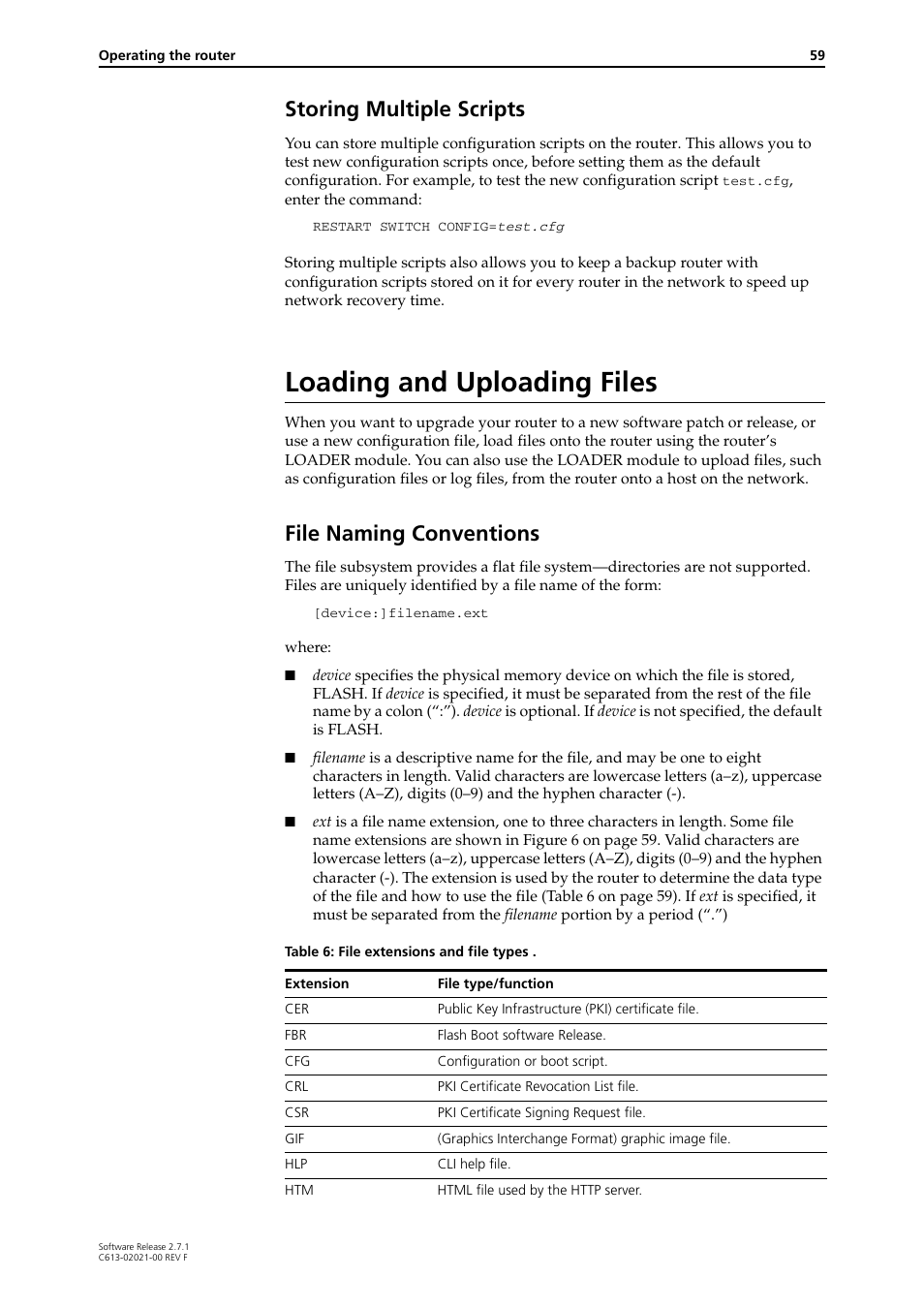 Storing multiple scripts, Loading and uploading files, File naming conventions | Allied Telesis AR400 SERIES Software Release 2.7.1 User Manual | Page 59 / 134