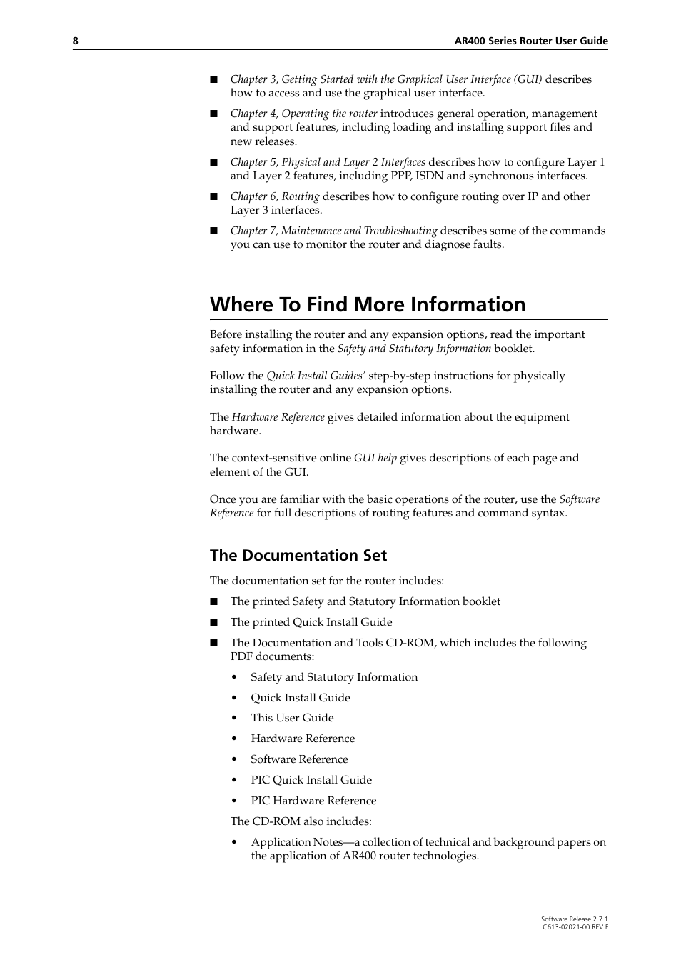 Where to find more information, The documentation set | Allied Telesis AR400 SERIES Software Release 2.7.1 User Manual | Page 8 / 134