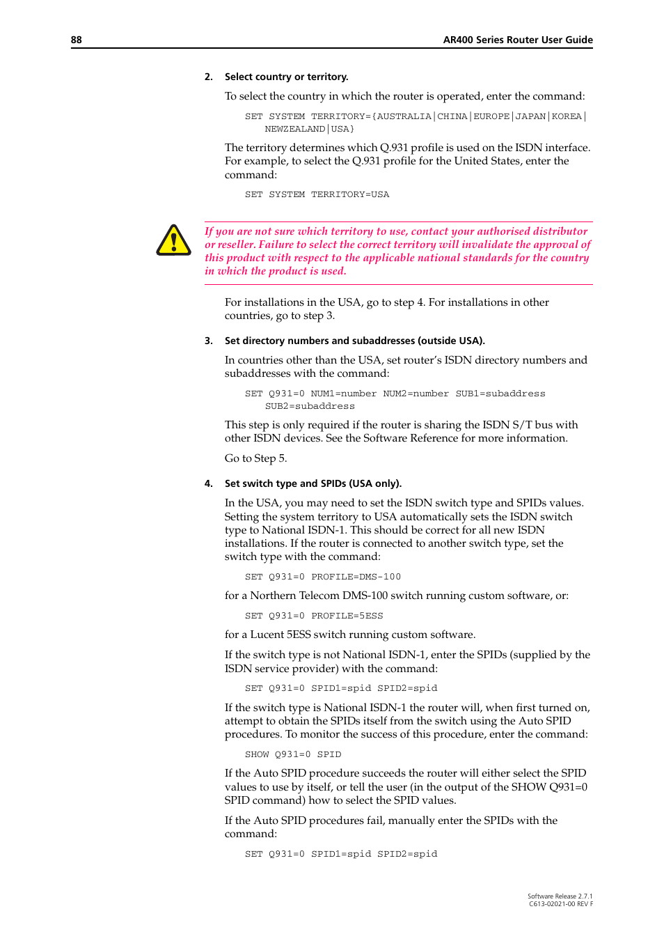 Allied Telesis AR400 SERIES Software Release 2.7.1 User Manual | Page 88 / 134