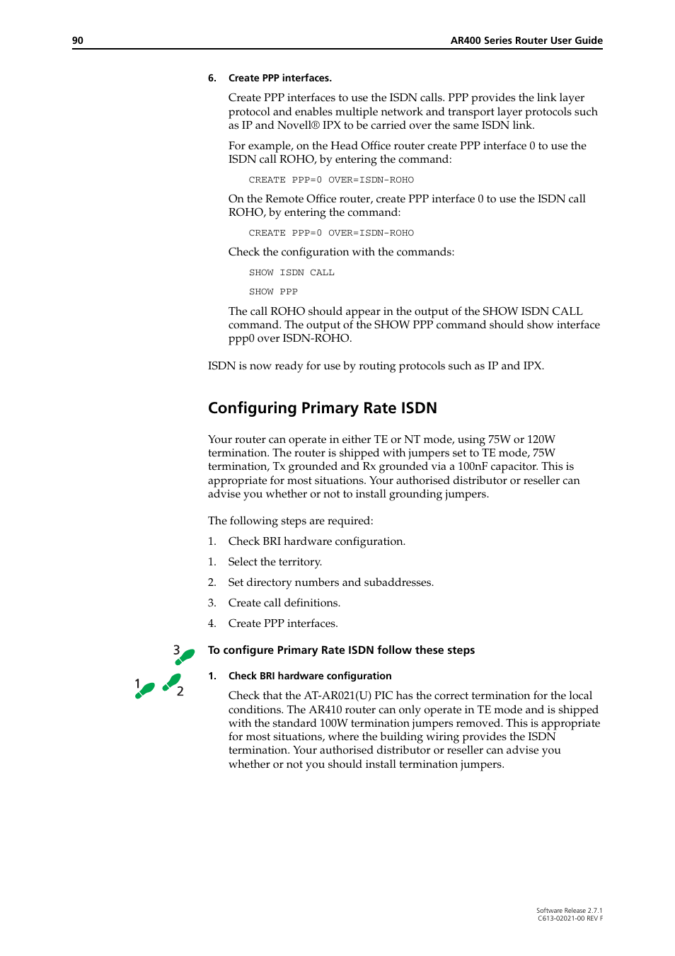 Configuring primary rate isdn | Allied Telesis AR400 SERIES Software Release 2.7.1 User Manual | Page 90 / 134