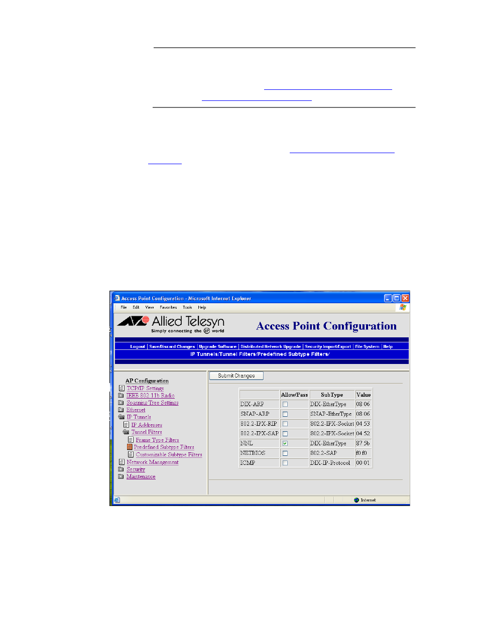 Using predefined subtype filters | Allied Telesis AT-WL2411 User Manual | Page 106 / 236