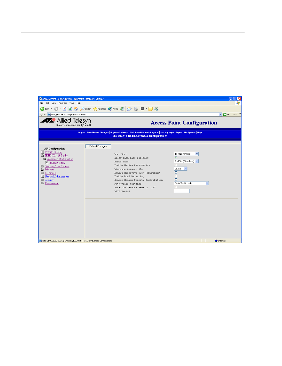 Configuring 802.11b radio advanced parameters | Allied Telesis AT-WL2411 User Manual | Page 130 / 236