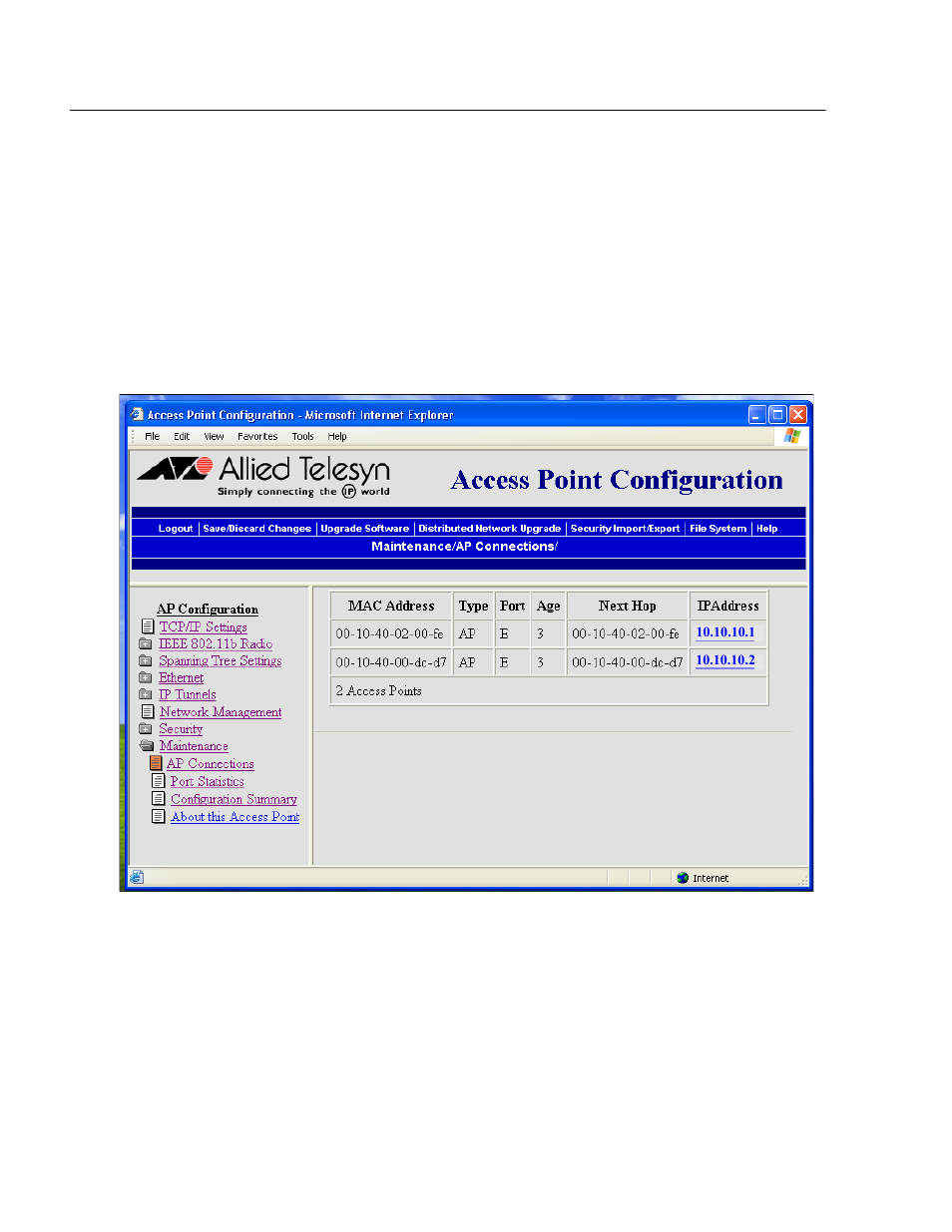 Monitoring the access point, Viewing access point connections, Master radio. for help, see | Allied Telesis AT-WL2411 User Manual | Page 160 / 236