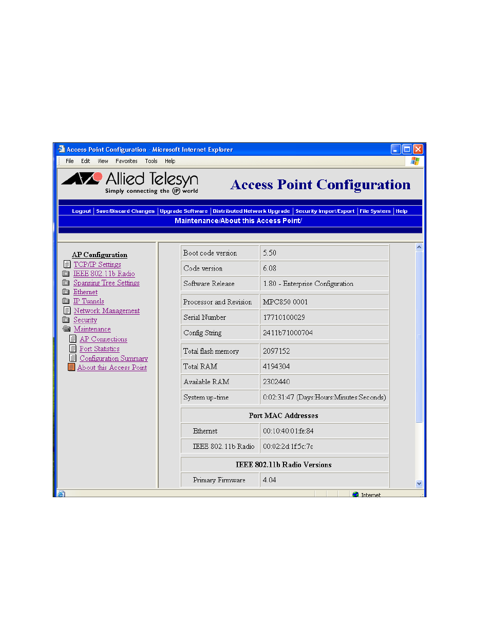 Viewing information about the access point | Allied Telesis AT-WL2411 User Manual | Page 163 / 236