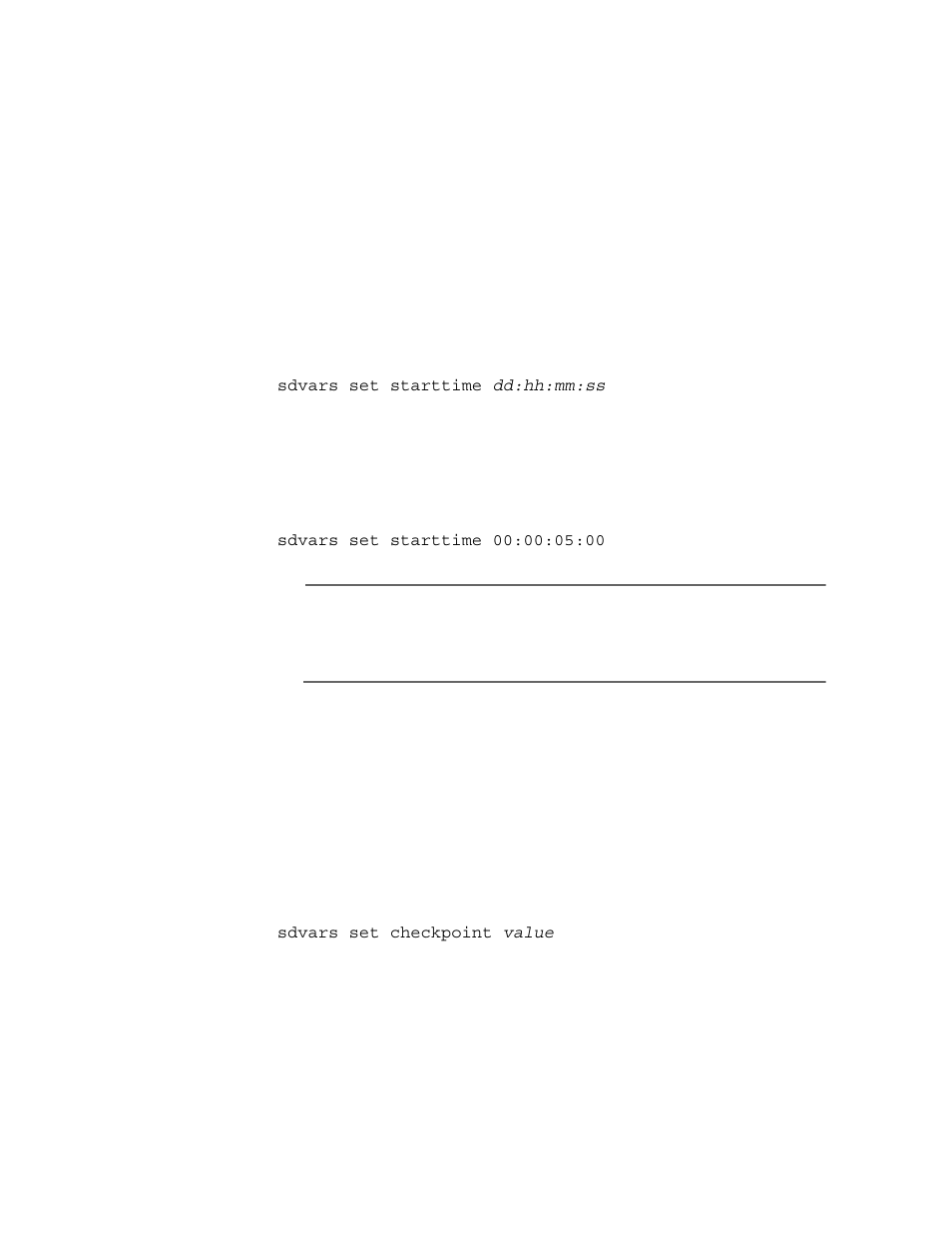 Sdvars set starttime, Sdvars set checkpoint, Sdvars set starttime sdvars set checkpoint | Allied Telesis AT-WL2411 User Manual | Page 200 / 236