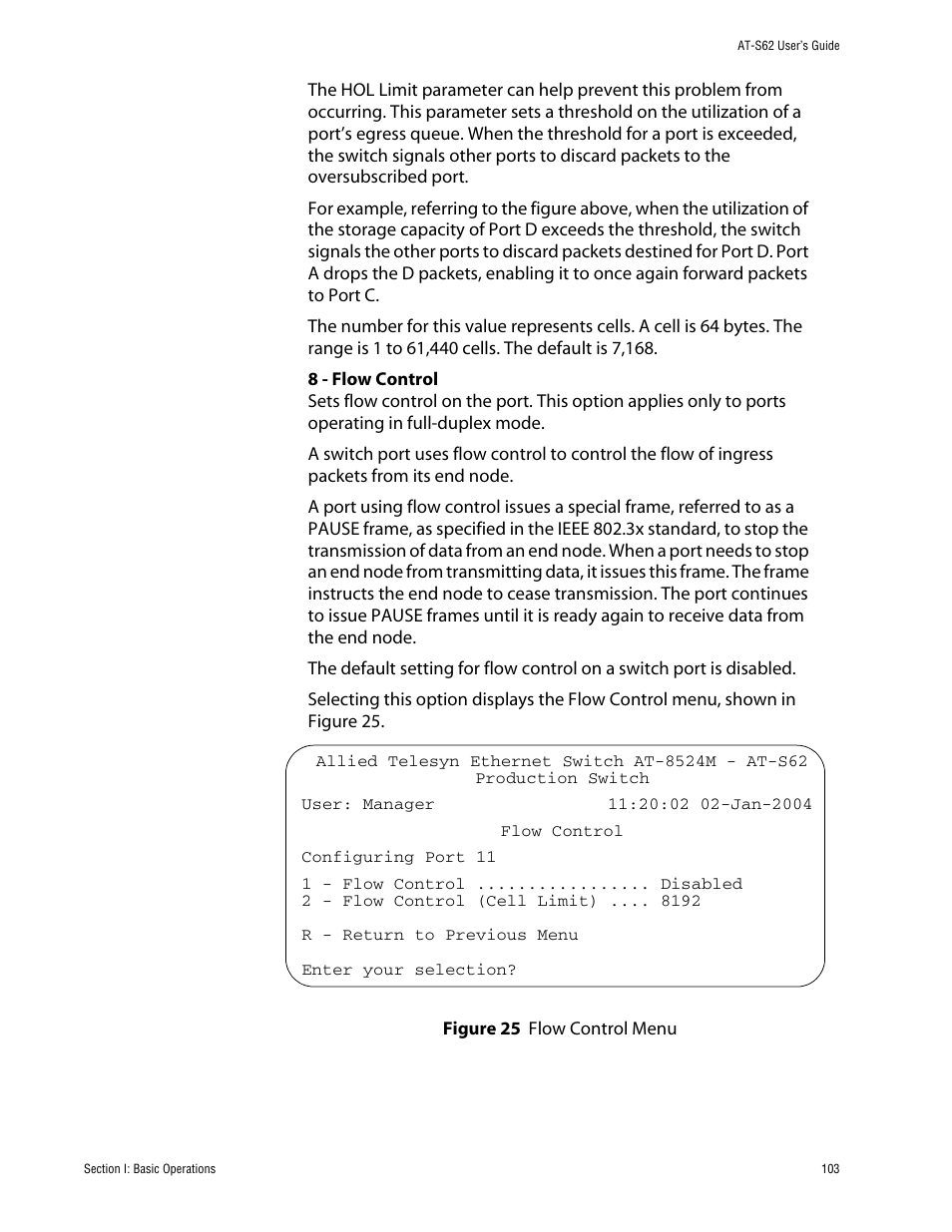 Figure 25: flow control menu | Allied Telesis AT-S62 User Manual | Page 103 / 862