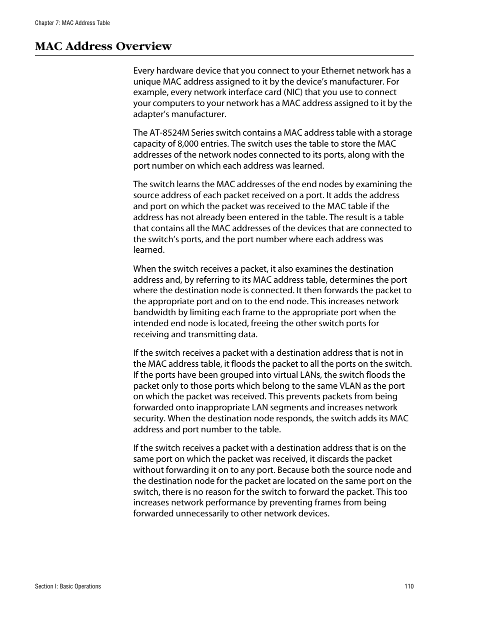 Mac address overview | Allied Telesis AT-S62 User Manual | Page 110 / 862