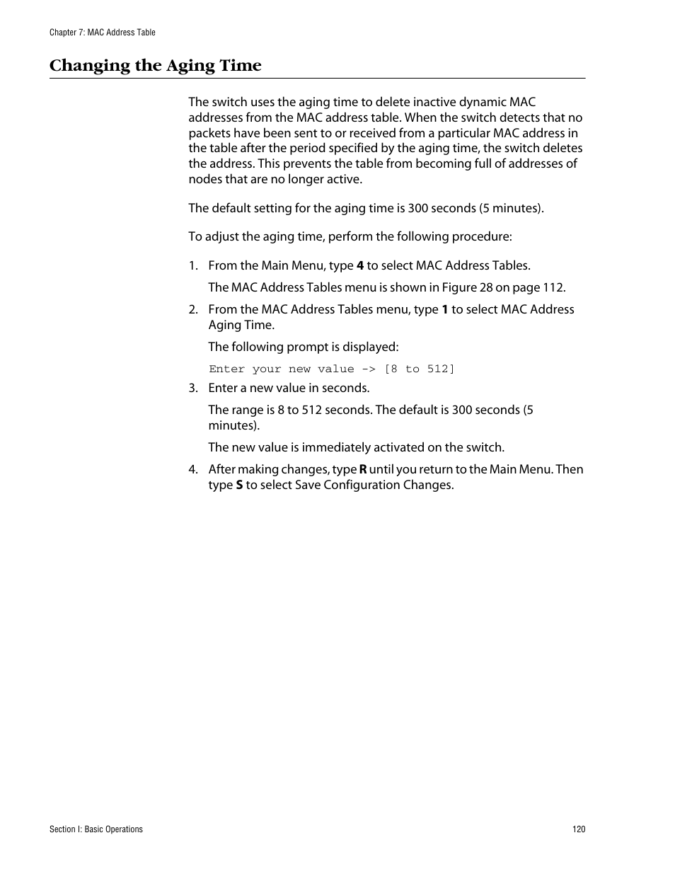 Changing the aging time | Allied Telesis AT-S62 User Manual | Page 120 / 862