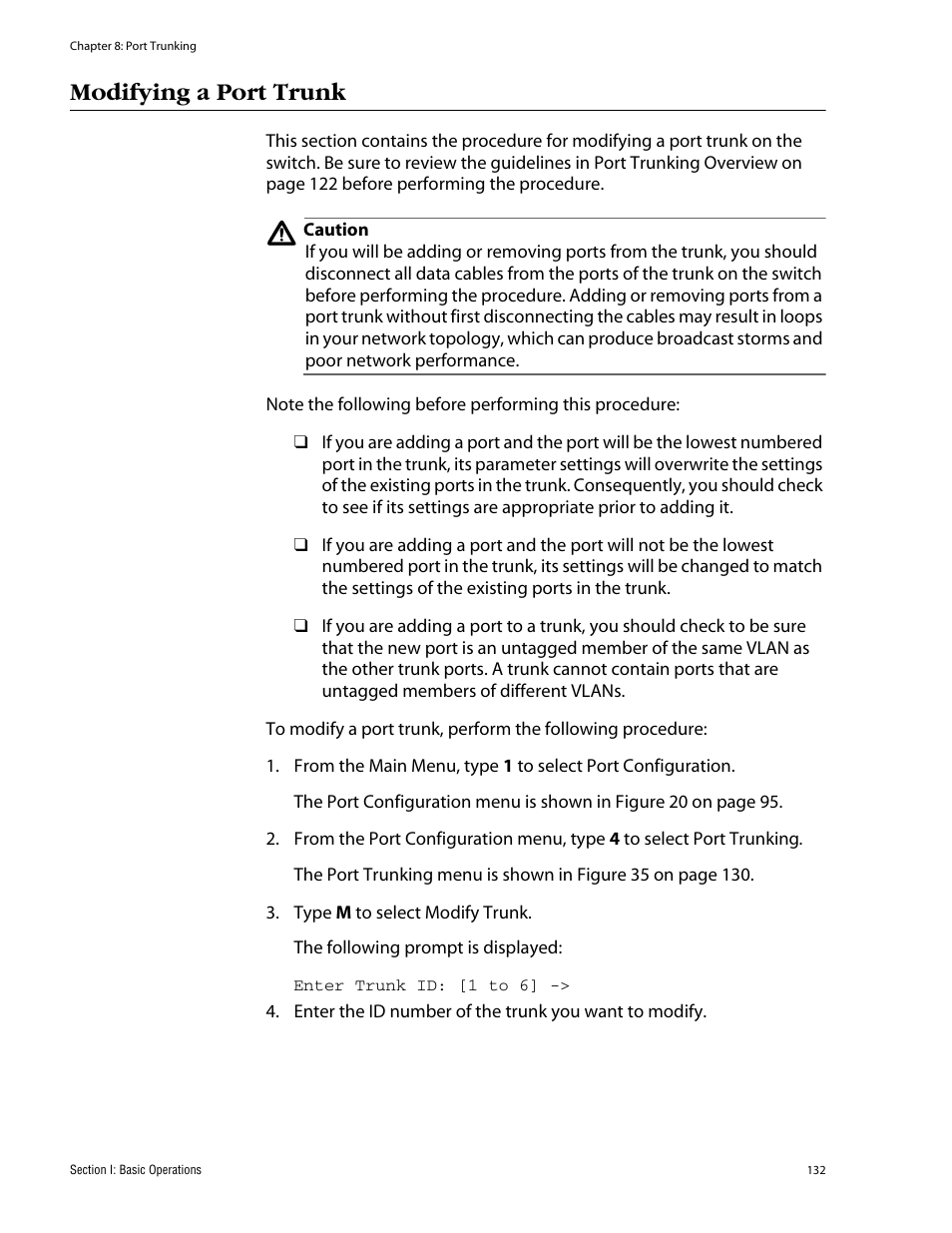 Modifying a port trunk | Allied Telesis AT-S62 User Manual | Page 132 / 862
