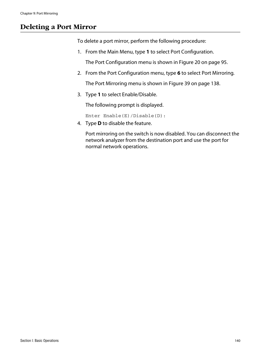 Deleting a port mirror | Allied Telesis AT-S62 User Manual | Page 140 / 862