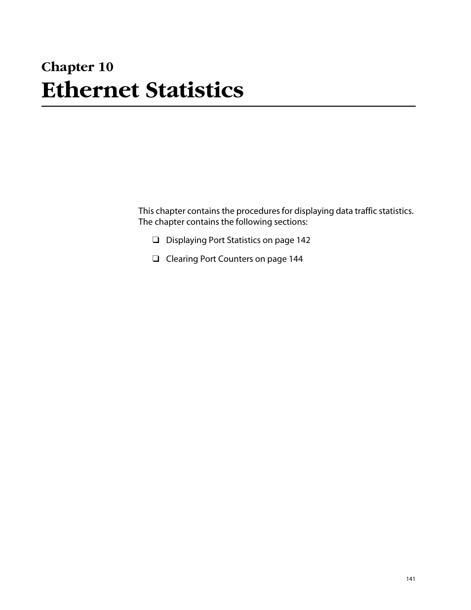Chapter 10, Ethernet statistics, Chapter 10 ethernet statistics | Allied Telesis AT-S62 User Manual | Page 141 / 862