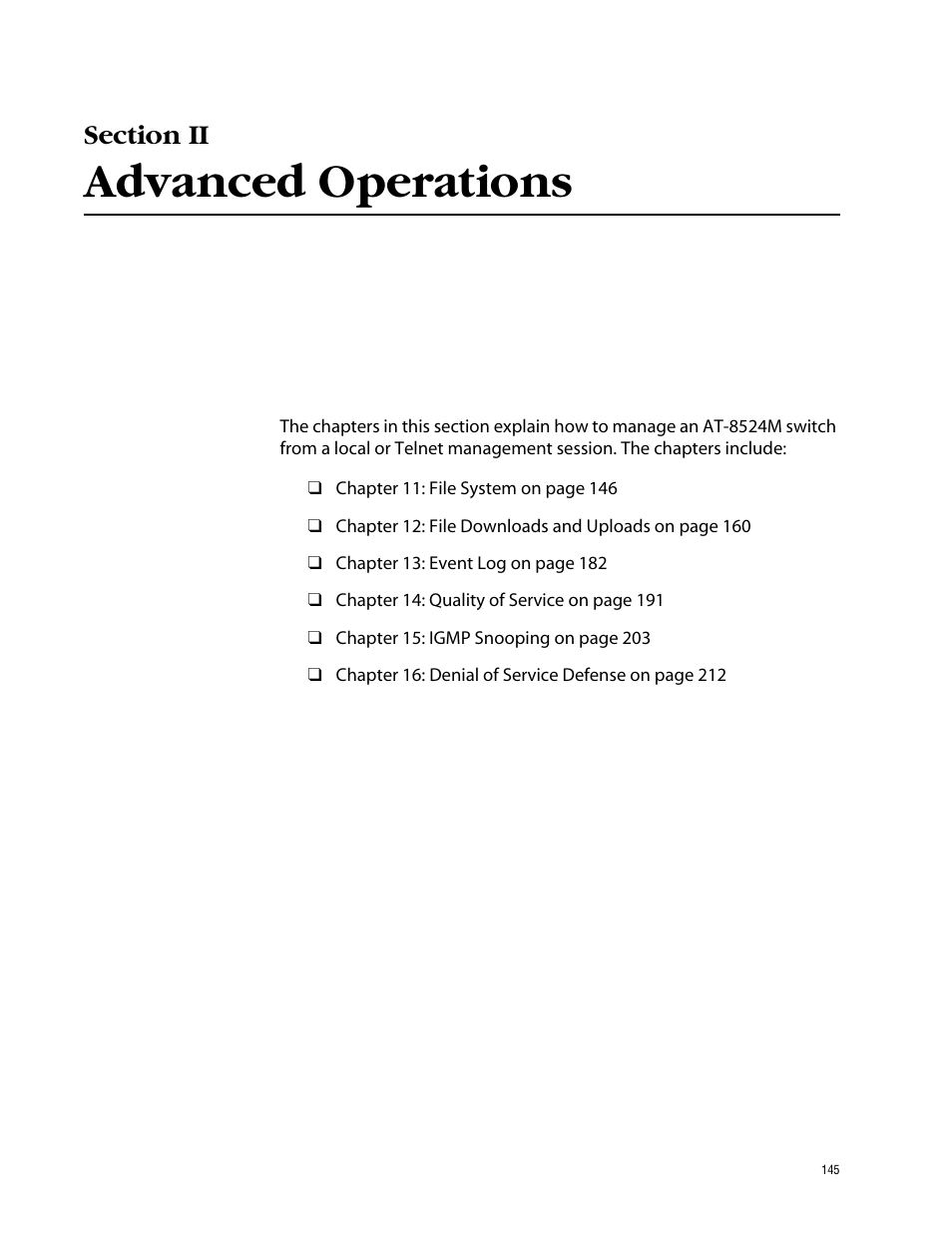 Section ii, Advanced operations, Section ii advanced operations | Allied Telesis AT-S62 User Manual | Page 145 / 862