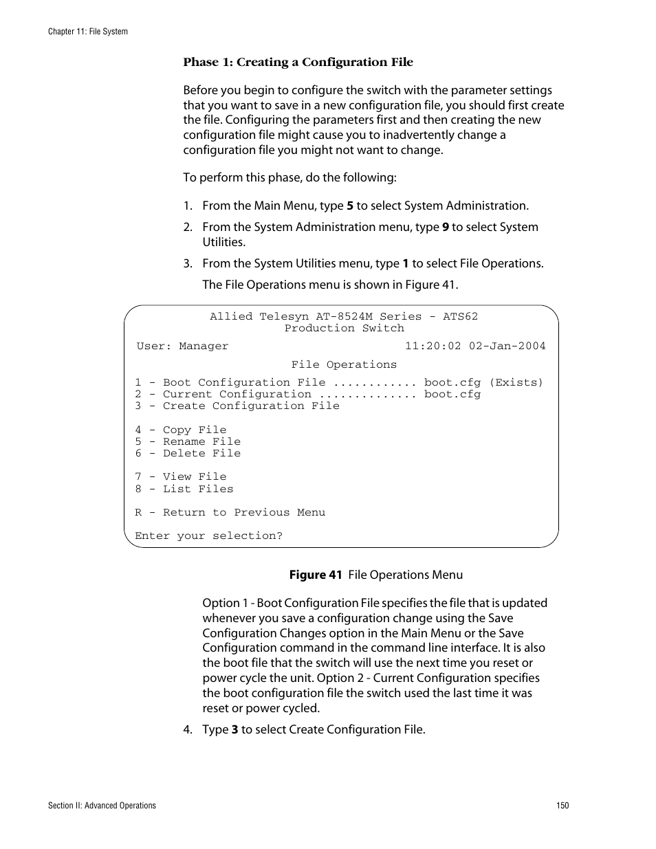 Figure 41: file operations menu | Allied Telesis AT-S62 User Manual | Page 150 / 862