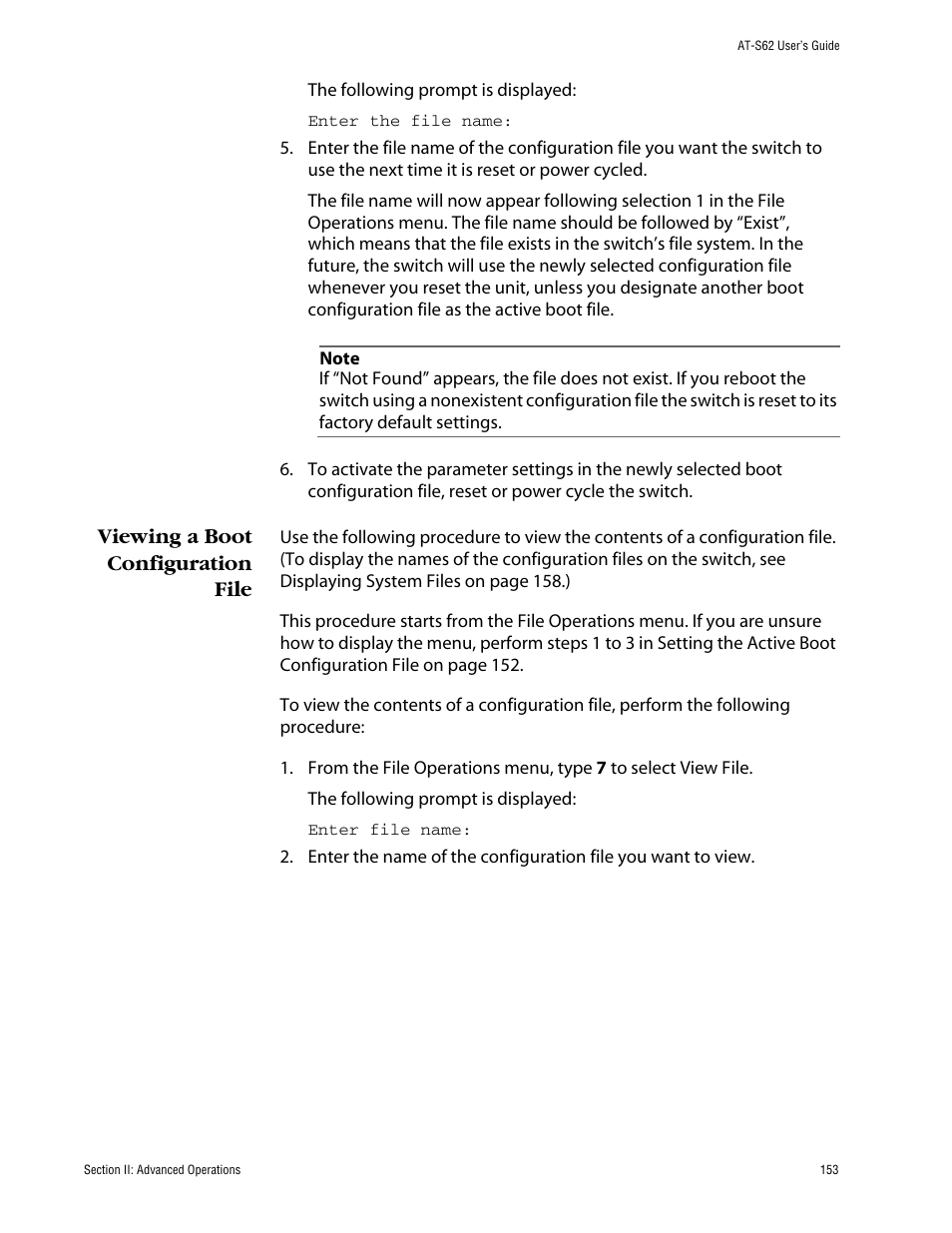 Viewing a boot configuration file | Allied Telesis AT-S62 User Manual | Page 153 / 862