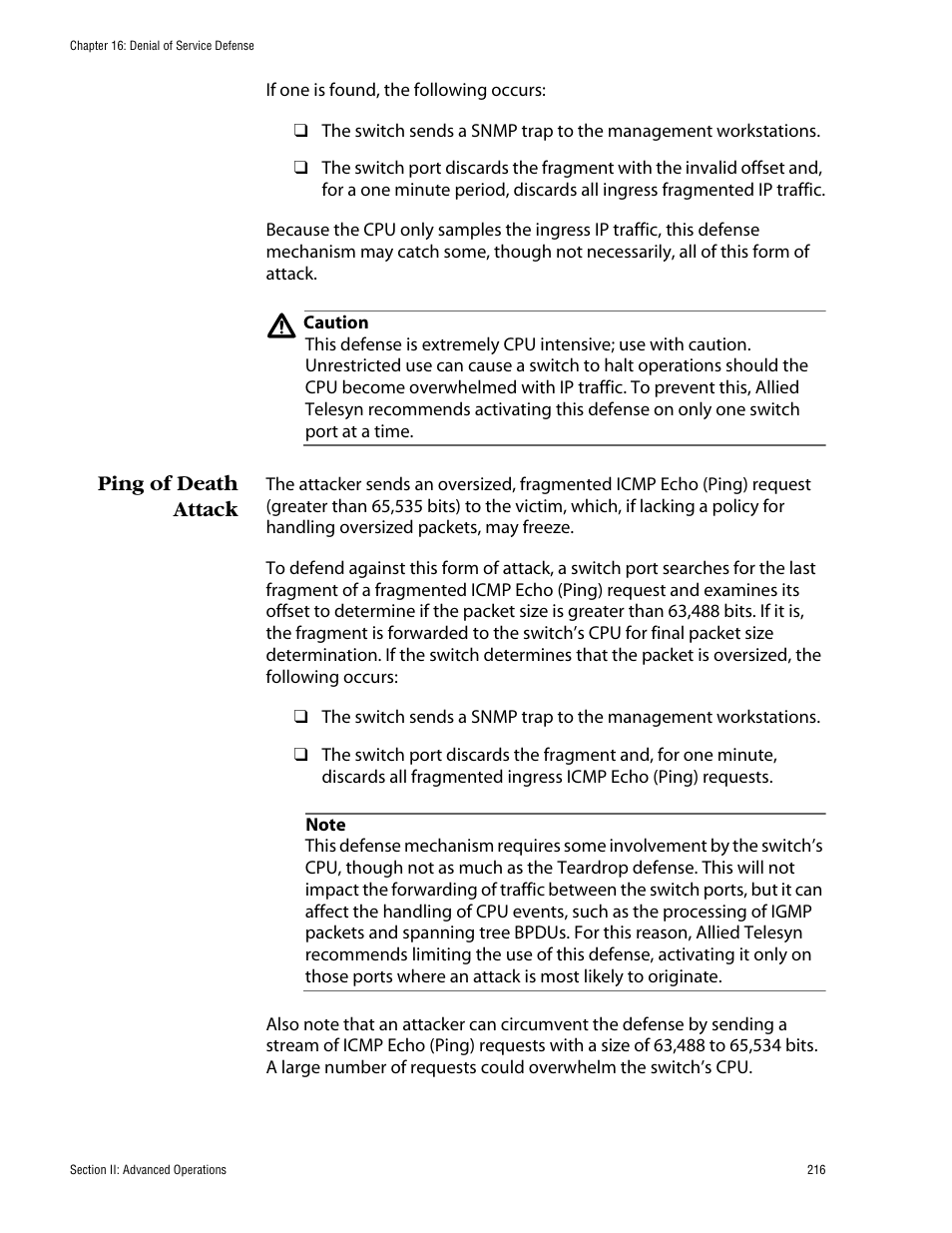 Ping of death attack | Allied Telesis AT-S62 User Manual | Page 216 / 862