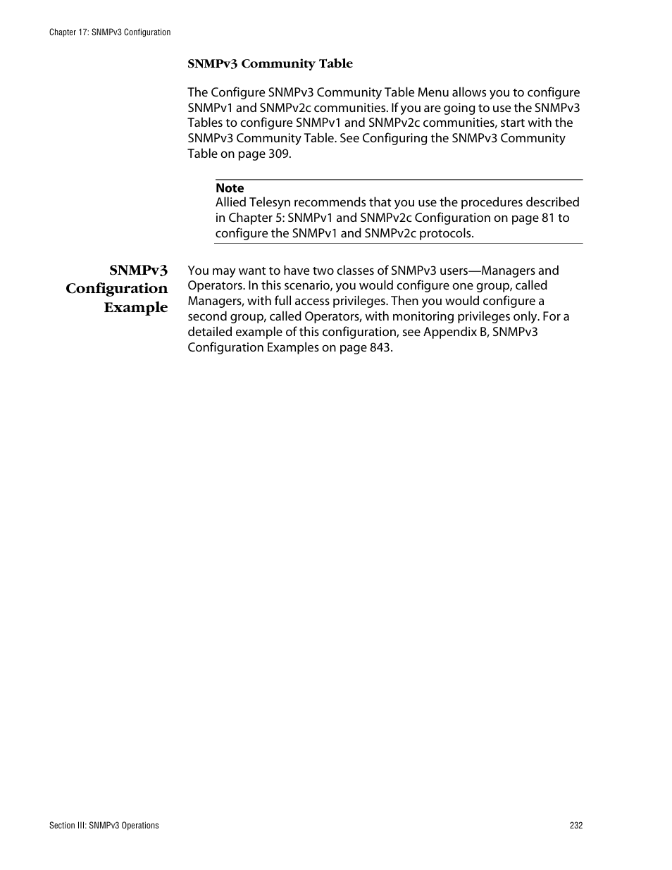 Snmpv3 configuration example | Allied Telesis AT-S62 User Manual | Page 232 / 862