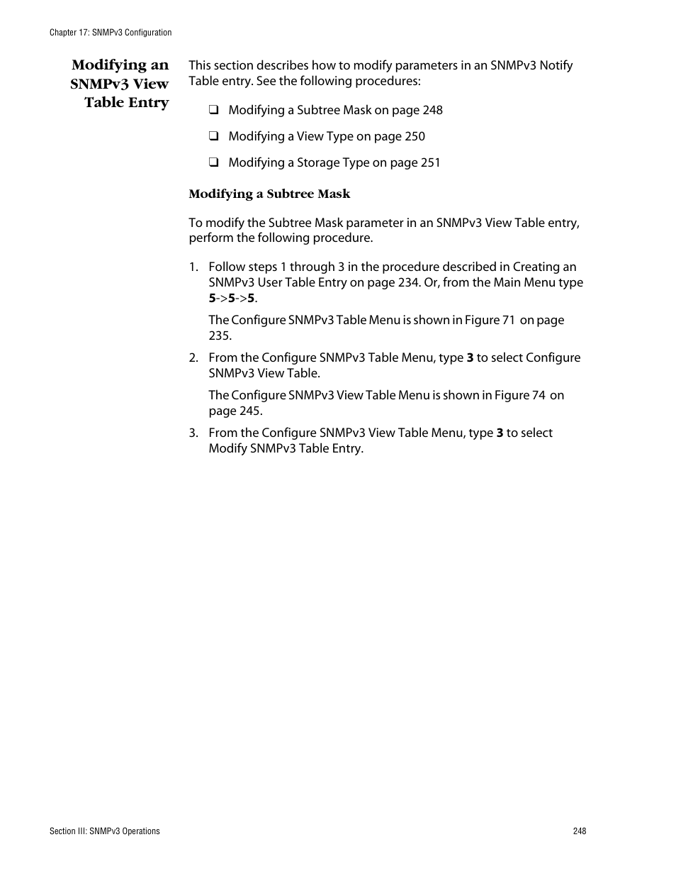 Modifying an snmpv3 view table entry | Allied Telesis AT-S62 User Manual | Page 248 / 862